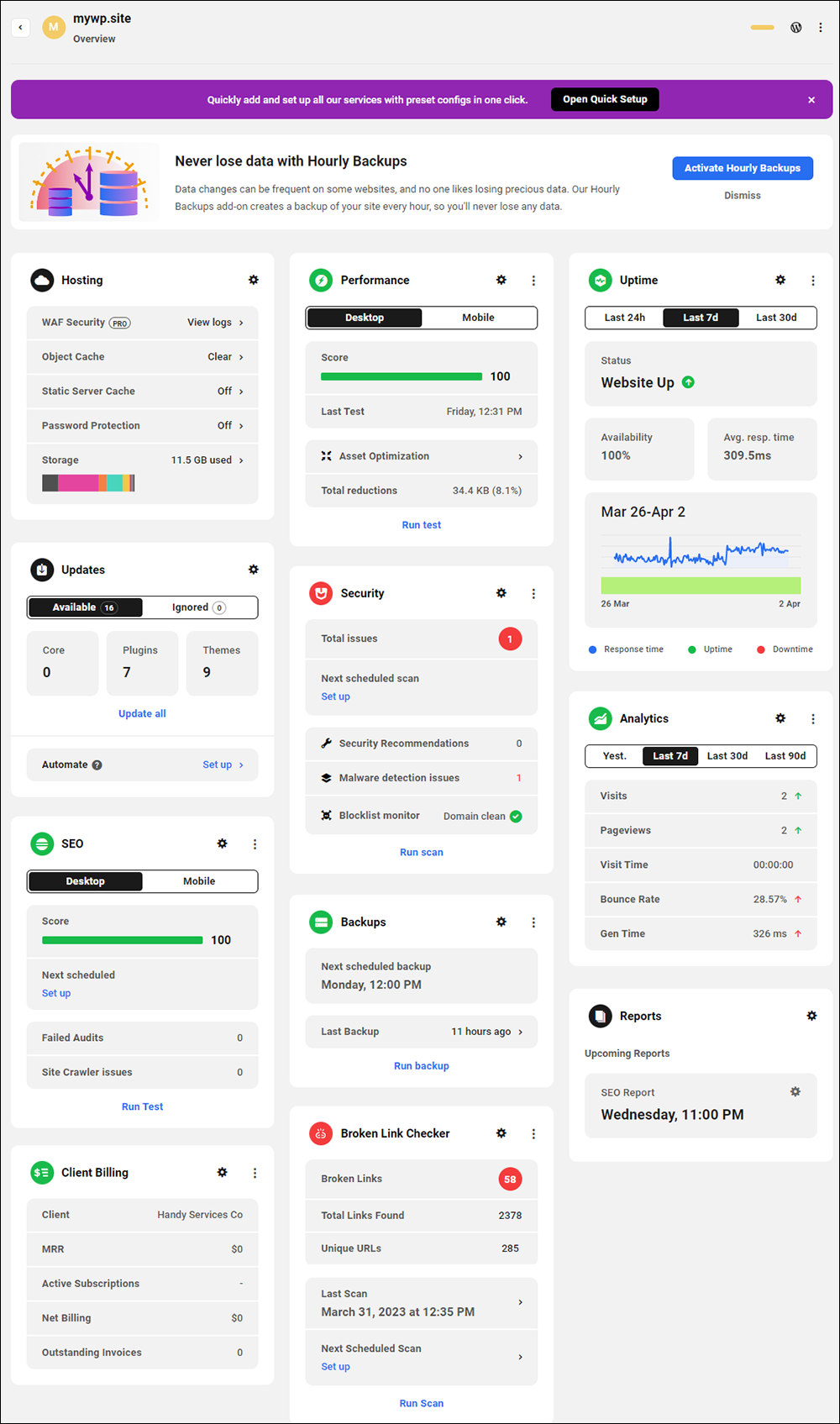 WPMU DEV: The Hub - My Sites - Site Overview