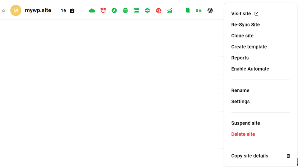 The Hub - Options menu.