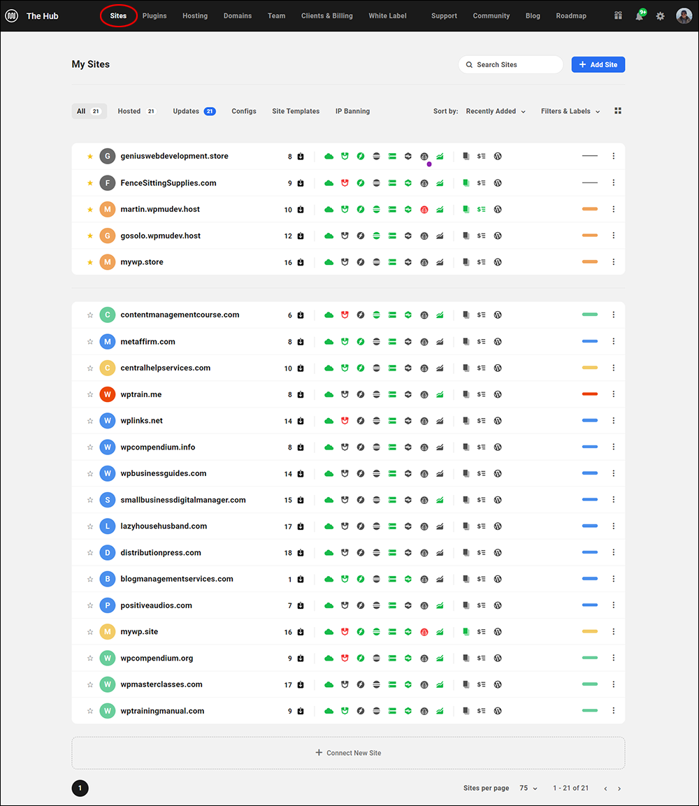 WPMU DEV's The Hub screen