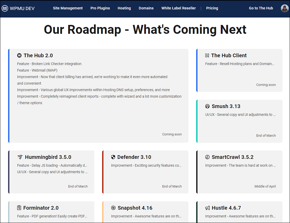 WPMU DEV: The Hub - Roadmap.