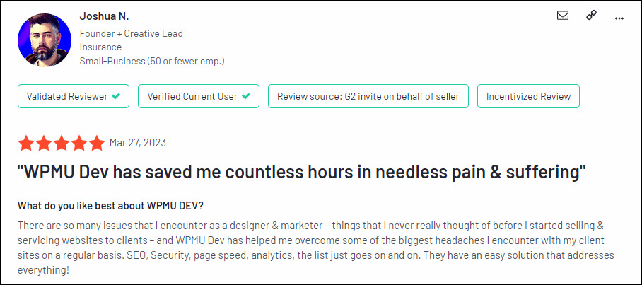 WPMU DEV user review - G2.com