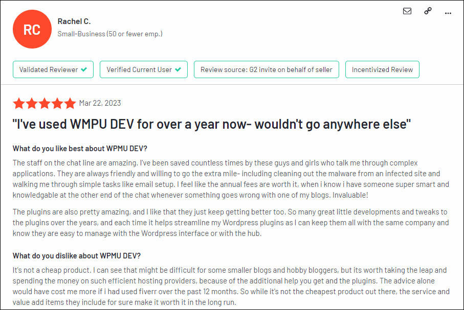 WPMU DEV User Review - G2.com