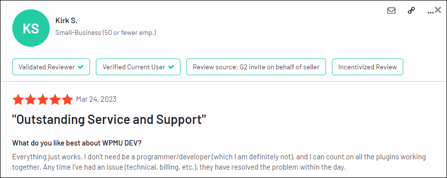 WPMU DEV User Review - G2.com